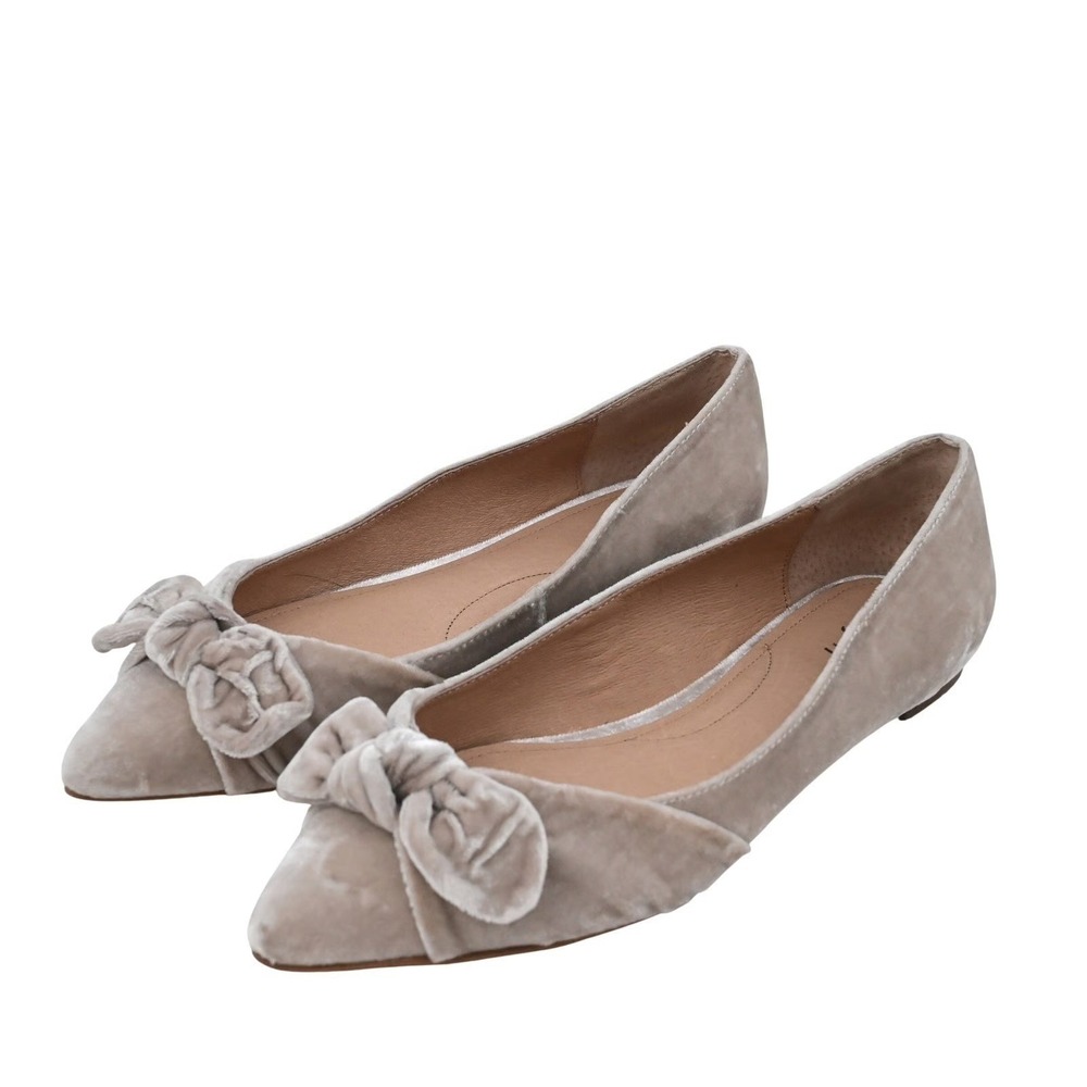 J. Jill Womens Velvet Pointed Toe Bow Ballet Flats Champagne Taupe Size 7.5